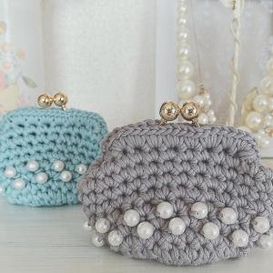 新作！パールのついたがま口ポーチ モーブカラー がま口 Vintage Rose