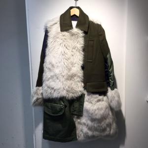 sacai サカイ 2018AW 18-04032 Military Coat Faux Fur Panel フェイクファー ミリタリー コート カーキ  サイズ1 ドッキング