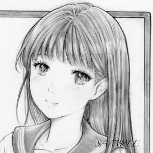 手描きイラスト オリジナル 黒髪セーラー服の女の子 鉛筆画