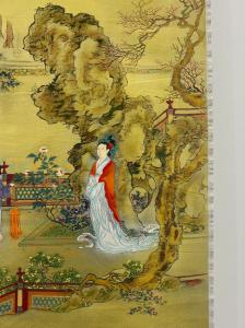 晋昌唐寅】掛け軸 掛軸 中国美術 明代 肉筆 絹本 晋昌唐寅書 人物画 中国古美術 古董艺术