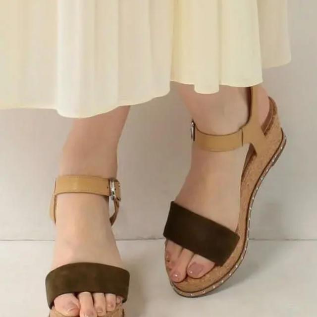 Odette e Ｏdile スタッズ付きコルクウェッジソールサンダル　37