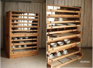 古い前面ガラスの木製引き出し10段 食器棚 シャツケース 古家具