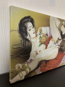 1円~手縛り けもの奸乃図 30x40cm 緊縛陵辱画 ヌード 裸婦 美人画 人体絵 浮世絵 人物画 小妻要 キャンバス枠装 獣の奸