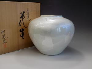 b362 豪華絢爛 山上竹凰 竹凰窯 聚光 花瓶 共箱 飾壷 金彩 高さ22.5cm 花入 煎茶道具◇検)山上義正