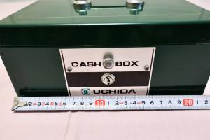 ウチダ手提げ金庫 CASHBOX UCHIDA 内田洋行 キャッシュボックス 深緑色 鍵なし 昭和レトロ アンティーク】