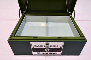 ウチダ手提げ金庫 CASHBOX UCHIDA 内田洋行 キャッシュボックス 深緑色 鍵なし 昭和レトロ アンティーク】