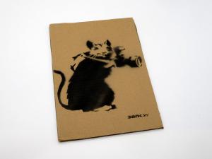 Banksy バンクシー Paparazzi Rat モノクロver 50枚限定 段ボールにフリーアート ステンシル Dismaland ディズマランド  グラフィティアート