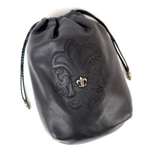 CHROME HEARTS DRW STRNG SACK クロムハーツ ドローストリングサック 巾着 ポーチ レザー BSフレア ブラック【231027】【-B】【me04】