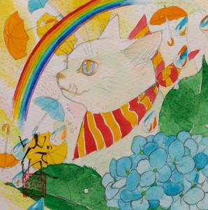 低価超特価森ゆだね　日本美術院　院友　人気の吉祥猫シリーズ最新作　「てんちゃん」 花鳥、鳥獣