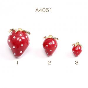 A4051-3  12個  いちごチャーム 樹脂製イチゴチャーム かわいいフルーツチャーム 苺チャーム パール付き レッド  3X（4ヶ）_1