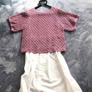 ❀春夏糸❀ コットンリネン   かぎ針編みふわっとセーター    ピンク系_1