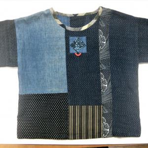 古布藍染めベスト 着物リメイク 絣リメイク 古布の服 パッチワーク