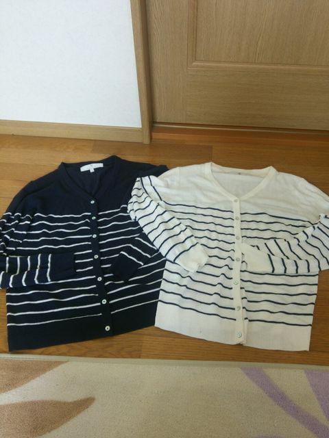 アフタヌーンティー カーディガン 白 紺 ネイビー ボーダー M