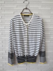 即決/COSMO POLARIS/ボーダーラメニットカーディガン/白/M