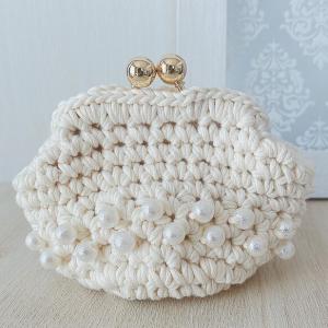 新作！パールのついたがま口ポーチ