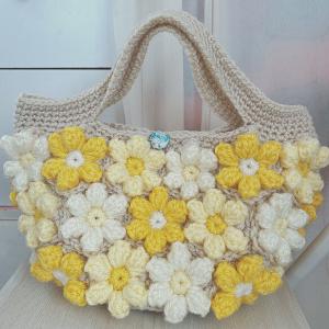お花モチーフの手編みグラニーバッグ イエロー グラニーバッグ Vintage Rose