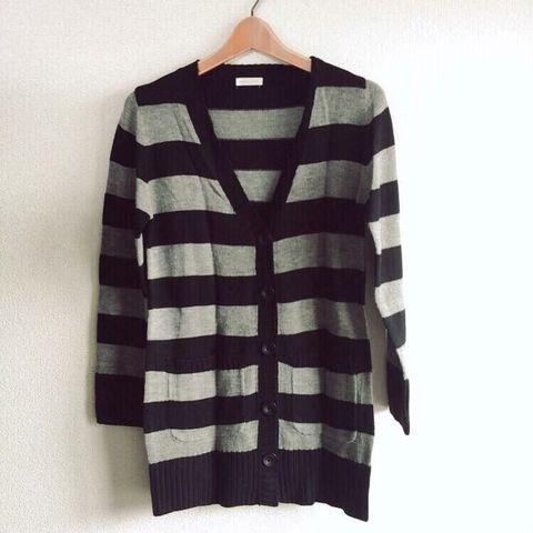 ◆ボーダー柄ロングカーデ◆ブラック×グレー/ニット地★丈長め*試着のみ美品♪