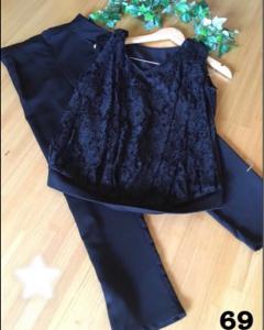 69前面レース付き フォーマルOK 楽チン スーツセット 黒size M