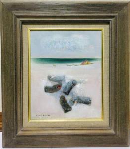 小泊岬を望む」 流木の浜 (青森) 油絵 F6(410×318mm) - 美術品